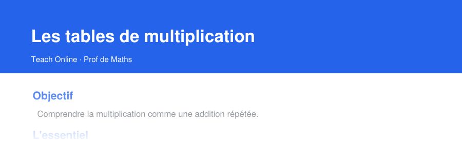 Aperçu : haut de la première page — Les tables de multiplication