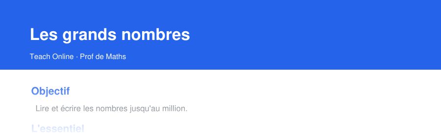 Aperçu : haut de la première page — Les grands nombres