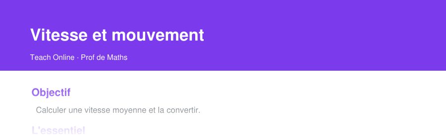 Aperçu : haut de la première page — Vitesse et mouvement