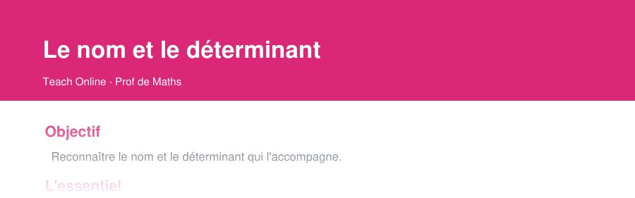 Aperçu : haut de la première page — Le nom et le déterminant