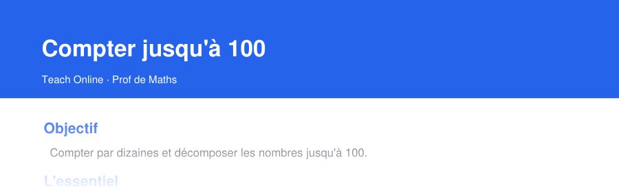 Aperçu : haut de la première page — Compter jusqu'à 100