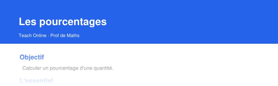 Aperçu : haut de la première page — Les pourcentages