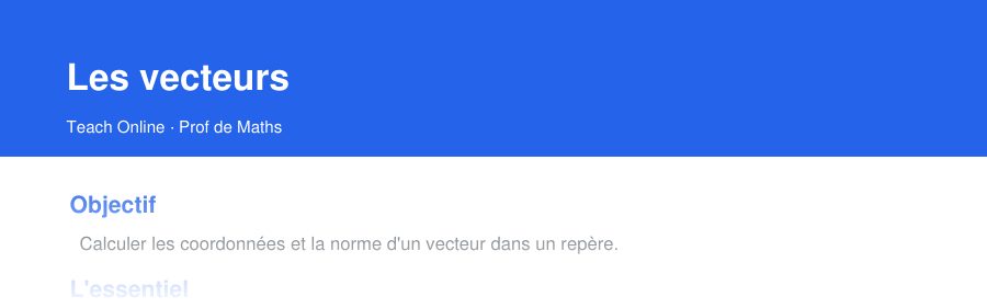Aperçu : haut de la première page — Les vecteurs