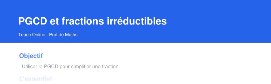 Aperçu : haut de la première page — PGCD et fractions irréductibles