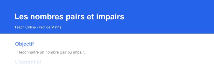 Aperçu : haut de la première page — Les nombres pairs et impairs