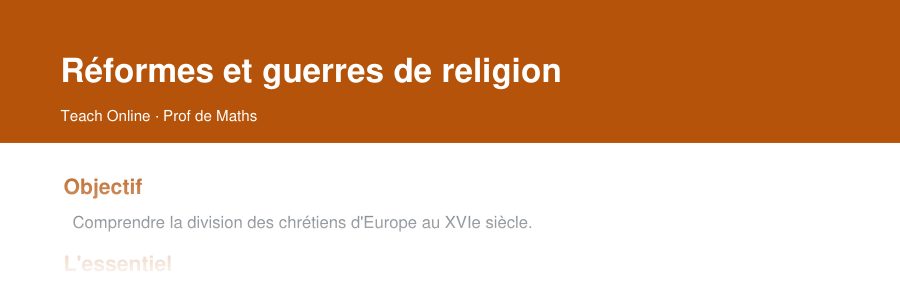 Aperçu : haut de la première page — Réformes et guerres de religion