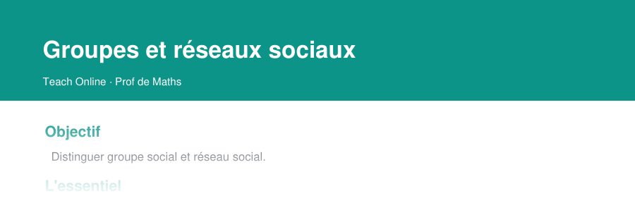 Aperçu : haut de la première page — Groupes et réseaux sociaux