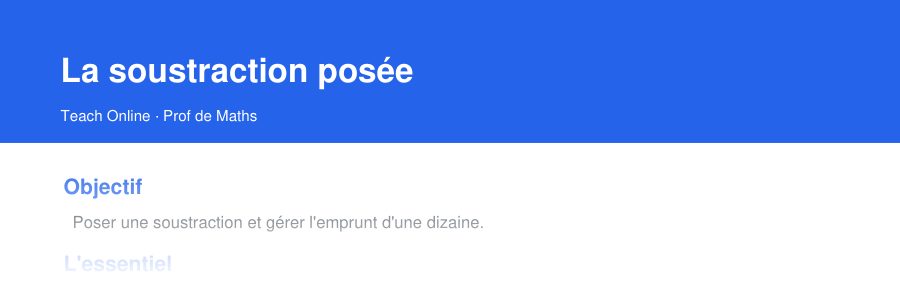 Aperçu : haut de la première page — La soustraction posée
