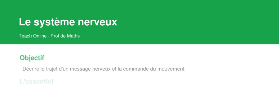 Aperçu : haut de la première page — Le système nerveux