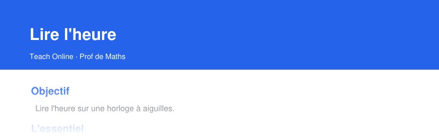 Aperçu : haut de la première page — Lire l'heure
