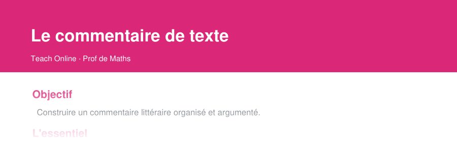 Aperçu : haut de la première page — Le commentaire de texte
