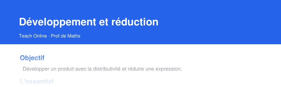 Aperçu : haut de la première page — Développement et réduction