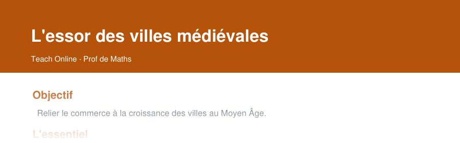 Aperçu : haut de la première page — L'essor des villes médiévales
