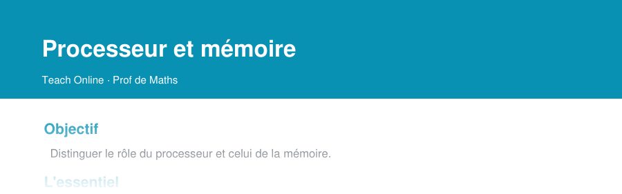 Aperçu : haut de la première page — Processeur et mémoire