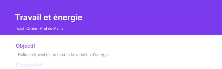 Aperçu : haut de la première page — Travail et énergie