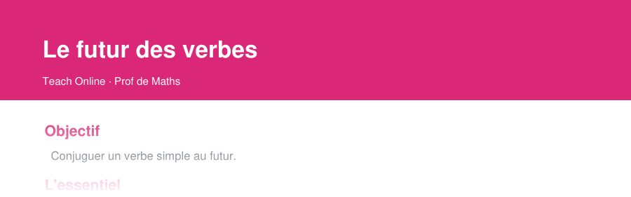 Aperçu : haut de la première page — Le futur des verbes