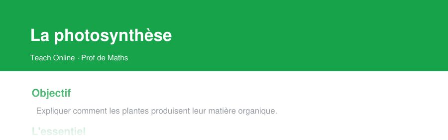 Aperçu : haut de la première page — La photosynthèse