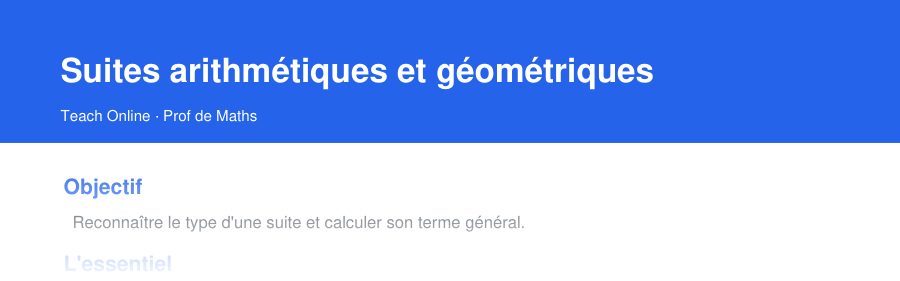 Aperçu : haut de la première page — Suites arithmétiques et géométriques