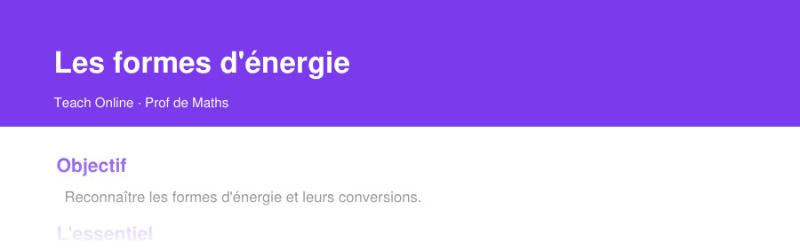 Aperçu : haut de la première page — Les formes d'énergie