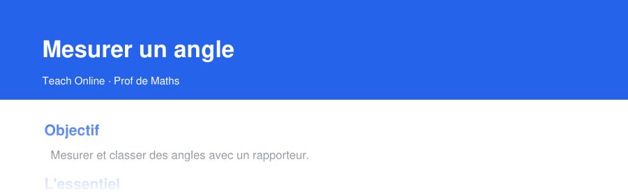 Aperçu : haut de la première page — Mesurer un angle