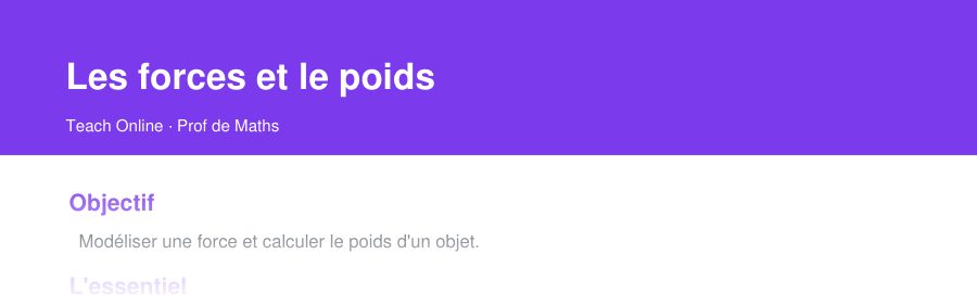 Aperçu : haut de la première page — Les forces et le poids