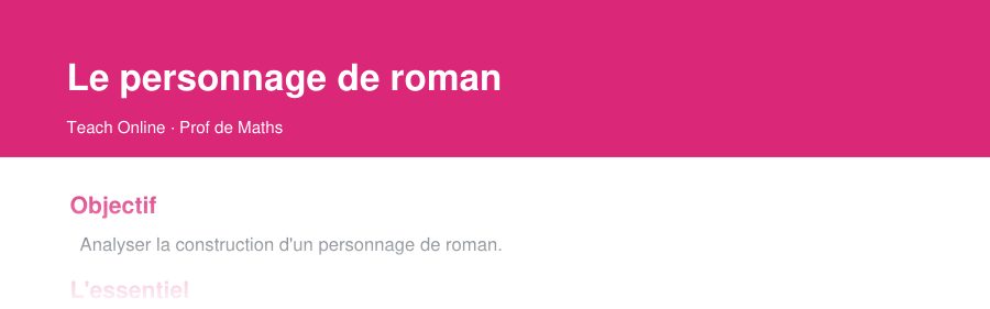 Aperçu : haut de la première page — Le personnage de roman