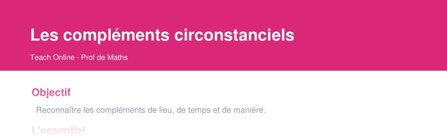 Aperçu : haut de la première page — Les compléments circonstanciels