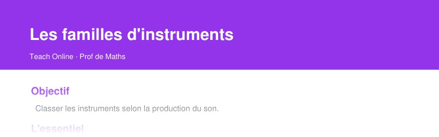 Aperçu : haut de la première page — Les familles d'instruments
