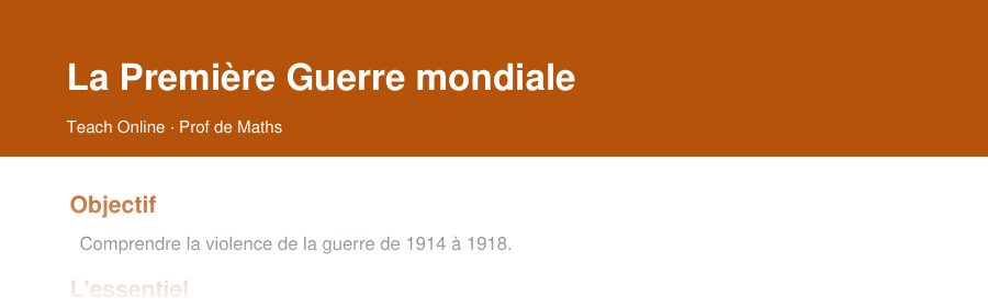 Aperçu : haut de la première page — La Première Guerre mondiale