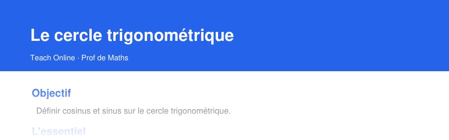 Aperçu : haut de la première page — Le cercle trigonométrique