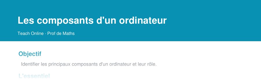 Aperçu : haut de la première page — Les composants d'un ordinateur