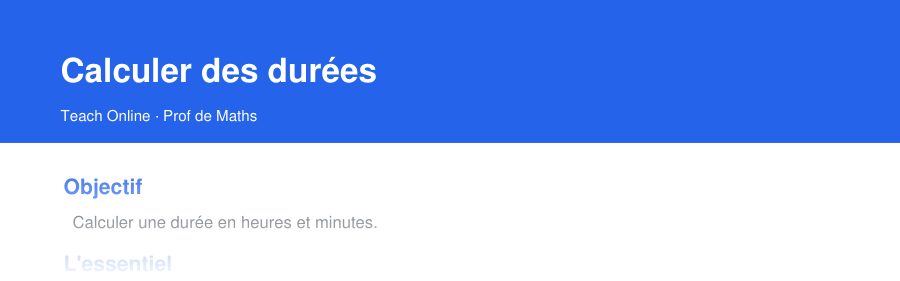 Aperçu : haut de la première page — Calculer des durées