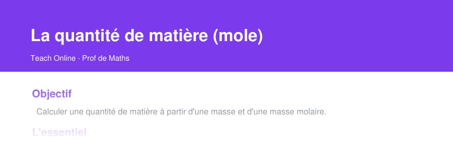 Aperçu : haut de la première page — La quantité de matière (mole)