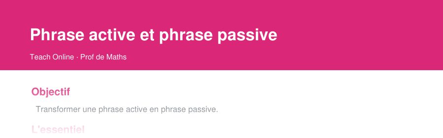 Aperçu : haut de la première page — Phrase active et phrase passive