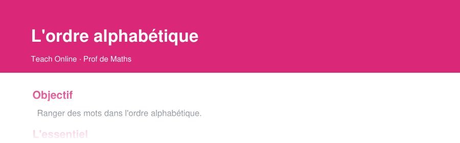Aperçu : haut de la première page — L'ordre alphabétique