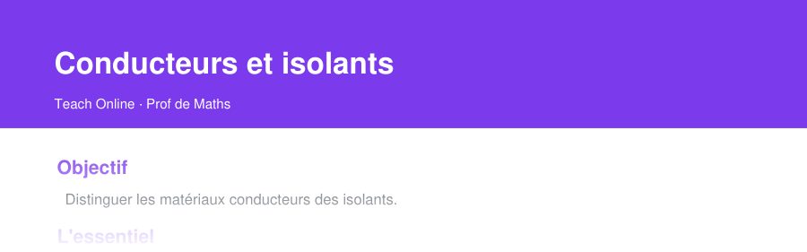Aperçu : haut de la première page — Conducteurs et isolants