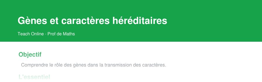 Aperçu : haut de la première page — Gènes et caractères héréditaires