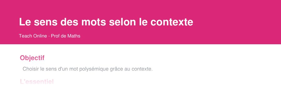 Aperçu : haut de la première page — Le sens des mots selon le contexte