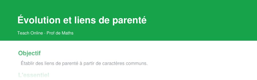 Aperçu : haut de la première page — Évolution et liens de parenté