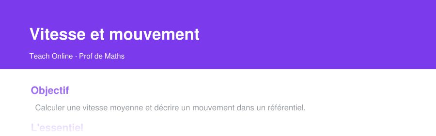 Aperçu : haut de la première page — Vitesse et mouvement