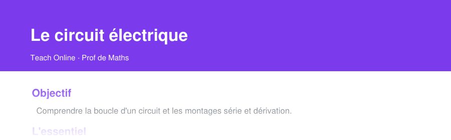 Aperçu : haut de la première page — Le circuit électrique