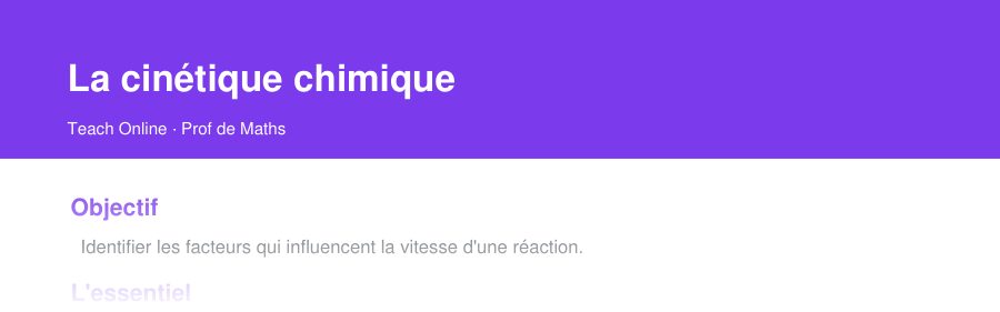 Aperçu : haut de la première page — La cinétique chimique
