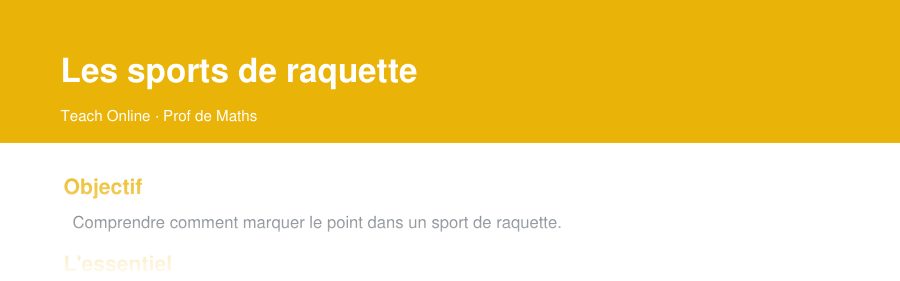 Aperçu : haut de la première page — Les sports de raquette