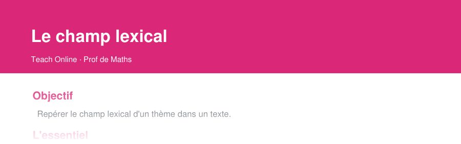 Aperçu : haut de la première page — Le champ lexical