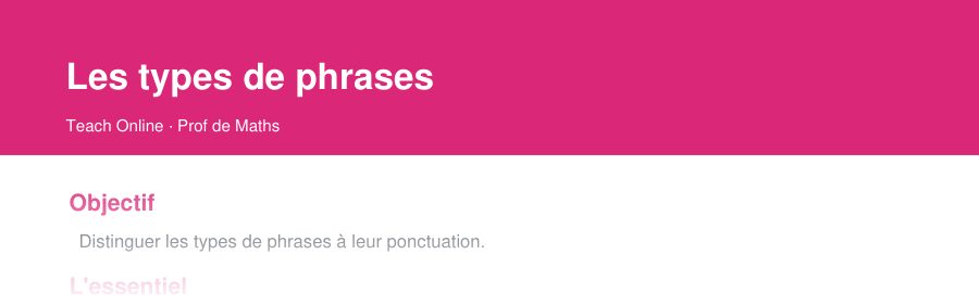 Aperçu : haut de la première page — Les types de phrases