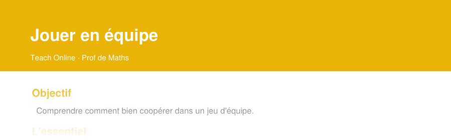 Aperçu : haut de la première page — Jouer en équipe