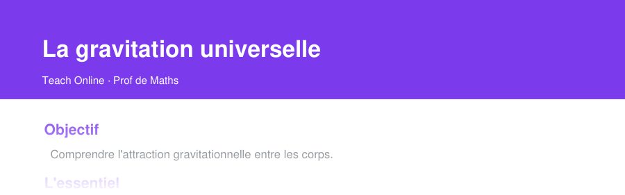 Aperçu : haut de la première page — La gravitation universelle