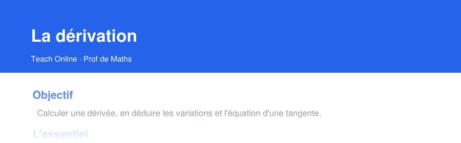 Aperçu : haut de la première page — La dérivation