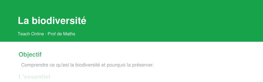 Aperçu : haut de la première page — La biodiversité