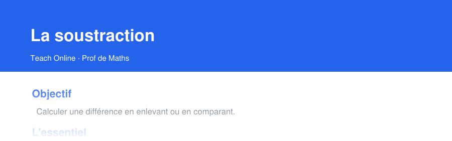 Aperçu : haut de la première page — La soustraction